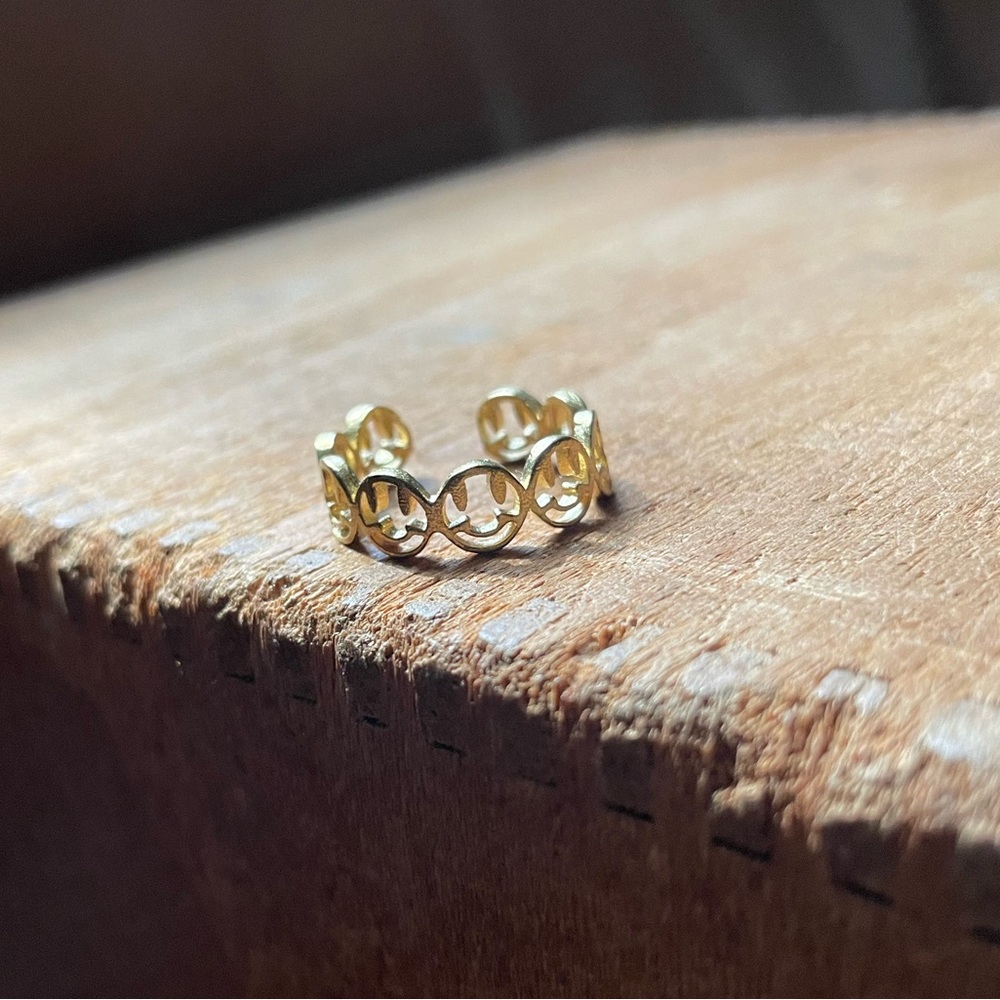π smiley face ring brass gold boho emoji face stack layer happy face smile - Picture 3 of 6